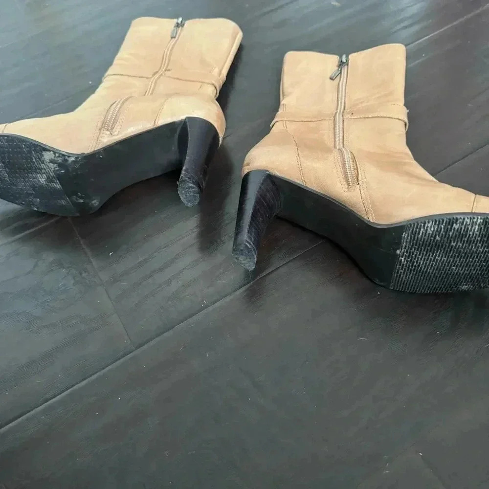 Tan Y2K Leather Heeled Boots western boho  7M - Picture 4 of 7
